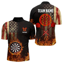 Load image into Gallery viewer, Personalized Retro US Flag Flame Dartboard Darts Shirts For Men, Patriotic American Dart Jerseys TDM3676