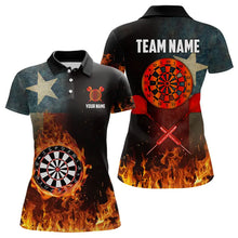 Load image into Gallery viewer, Personalized Retro Texas Flag Flame Dartboard Darts Shirts For Women, Patriotic Texas Dart Jerseys TDM3677