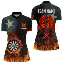 Load image into Gallery viewer, Personalized Retro Texas Flag Flame Dartboard Darts Shirts For Women, Patriotic Texas Dart Jerseys TDM3677
