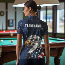 Load image into Gallery viewer, Blue Navy Grunge Eagle American Flag Custom Billiard Shirts For Women, Patriotic Billiard Team Shirts TDM3681