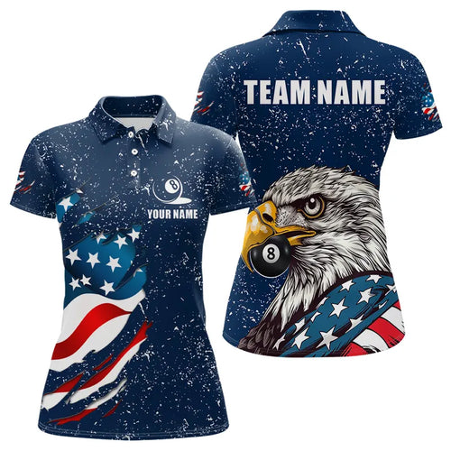 Blue Navy Grunge Eagle American Flag Custom Billiard Shirts For Women, Patriotic Billiard Team Shirts TDM3681