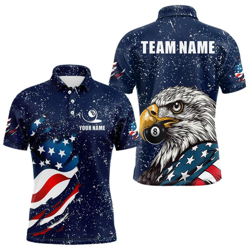 Blue Navy Grunge Eagle American Flag Custom Billiard Shirts For Men, Patriotic Billiard Team Shirts TDM3681