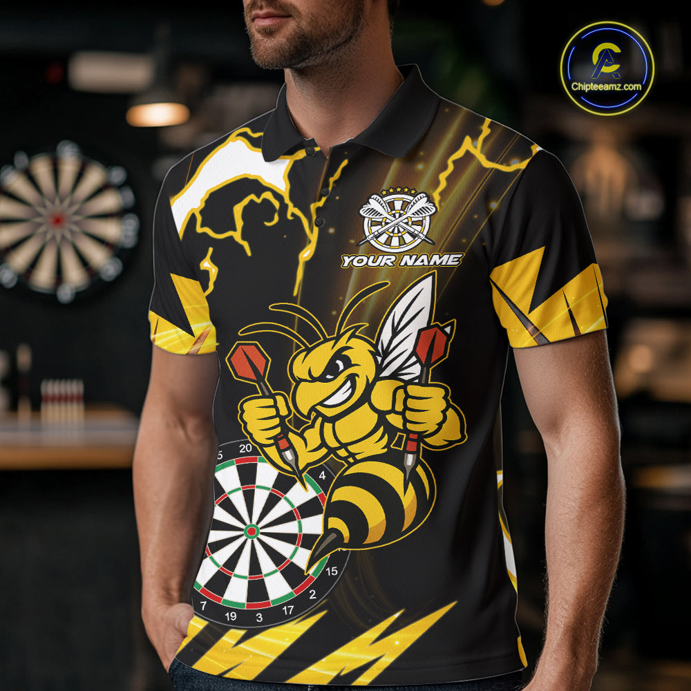 Yellow Black Funny Bee Thunder Lightning Darts Shirt For Men Custom Dart Team Jersey Polo, 1/4 Zip TDM6015