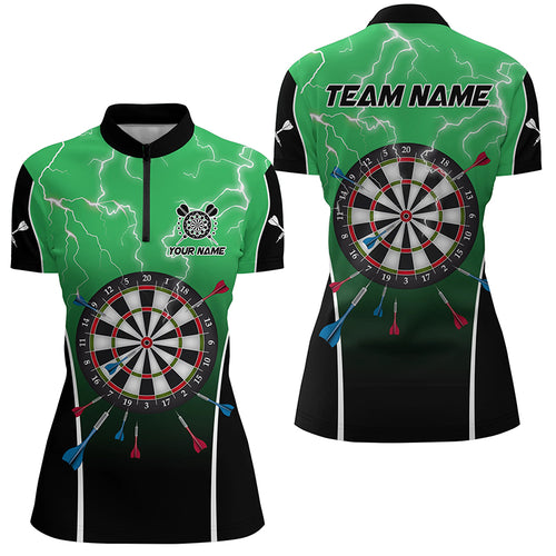Personalized Thunder Lightning Dartboard Green 3D Women Darts Quarter-Zip Shirt Darts Jersey TDM1371