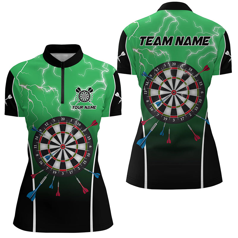 Personalized Thunder Lightning Dartboard Green 3D Women Darts Quarter-Zip Shirt Darts Jersey TDM1371