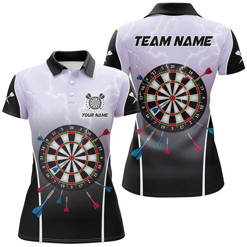 Personalized Lightning Thunder Dartboard Grey 3D Women Darts Polo Shirts Custom Darts Team Jersey TDM1372