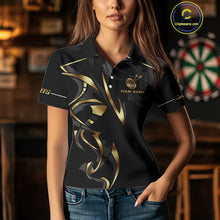 Load image into Gallery viewer, Black And Gold Dartboard Crown Dart Shirts For Women Custom Dart Jersey Team Polo &amp; Quarter Zip TDM3835