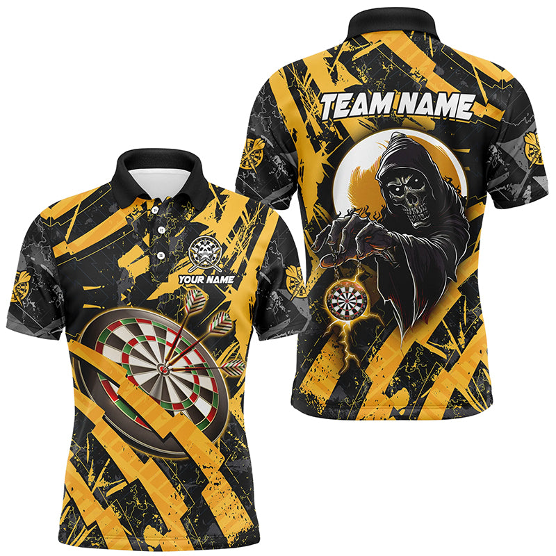 Personalized Grunge Yellow Dartboard Skeleton Darts Shirts For Men Custom Cool Darts Team Jerseys TDM1960