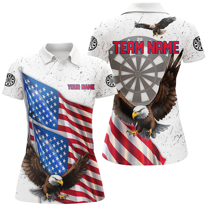 Personalized Eagle American Flag Custom White Grunge Darts Shirts For Women, Patriotic Darts Jerseys TDM2428