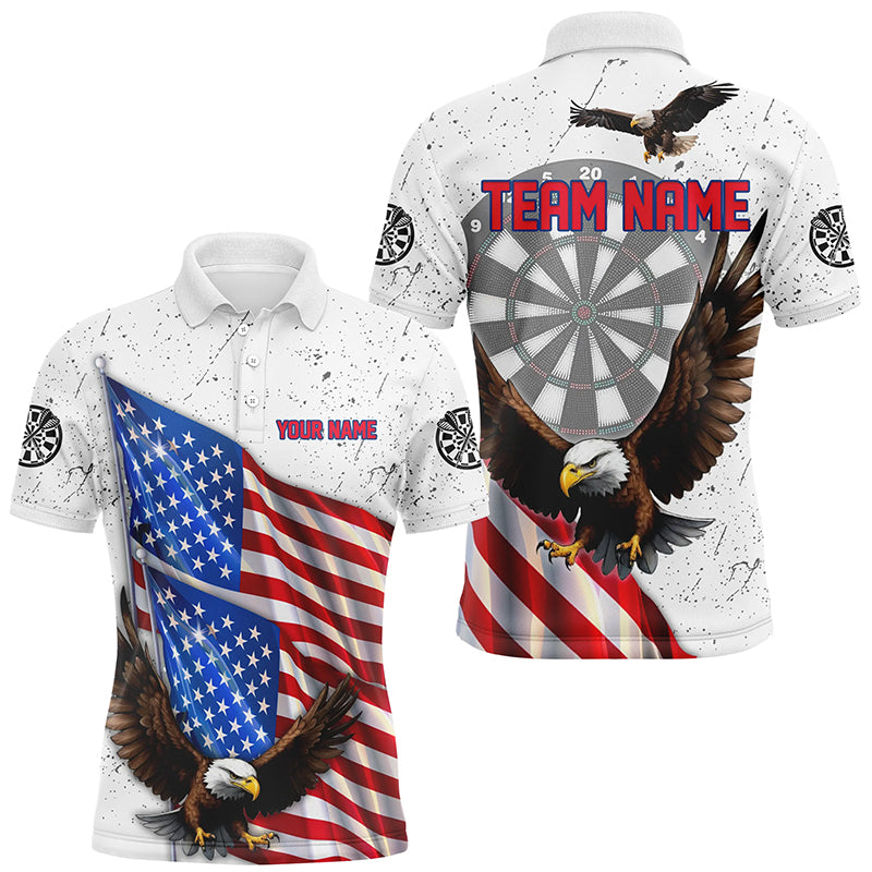 Personalized Eagle American Flag Custom White Grunge Darts Shirts For Men, Patriotic Darts Jerseys TDM2428