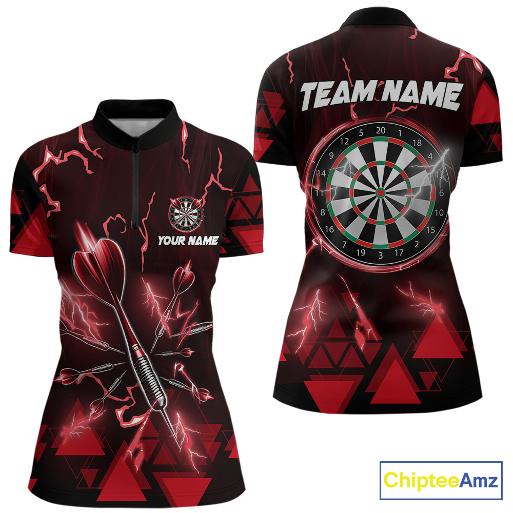 Red Darts Arrow Thunder Lightning Dart Shirts For Women Custom Dart Team Jerseys Polo & 1/4 Zip TDM5864