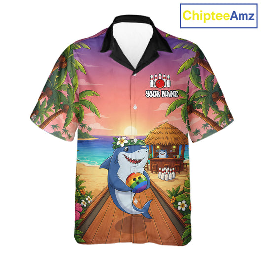 Funny Shark Sunset Tropical Hawaiian Bowling Shirts For Men Women Custom Bowling Team Jersey TDM6472