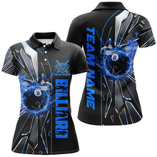 Load image into Gallery viewer, Personalized Blue Glass Crack 8 Ball Billiard Women Polo &amp; Quarter-Zip Shirts, 8 Ball Pool Jerseys TDM1735