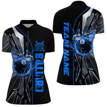 Load image into Gallery viewer, Personalized Blue Glass Crack 8 Ball Billiard Women Polo &amp; Quarter-Zip Shirts, 8 Ball Pool Jerseys TDM1735