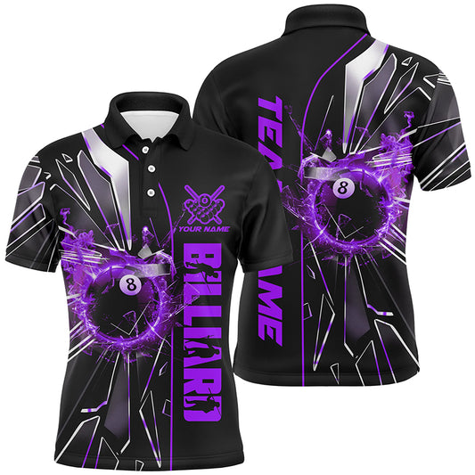 Personalized Purple Glass Crack 8 Ball Billiard Men Polo & Quarter-Zip Shirts, 8 Ball Pool Jerseys TDM1736