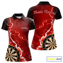 Load image into Gallery viewer, Custom red lightning darts team jersey polo shirt with left chest pocket for women, personalized lightning dart league shirt.