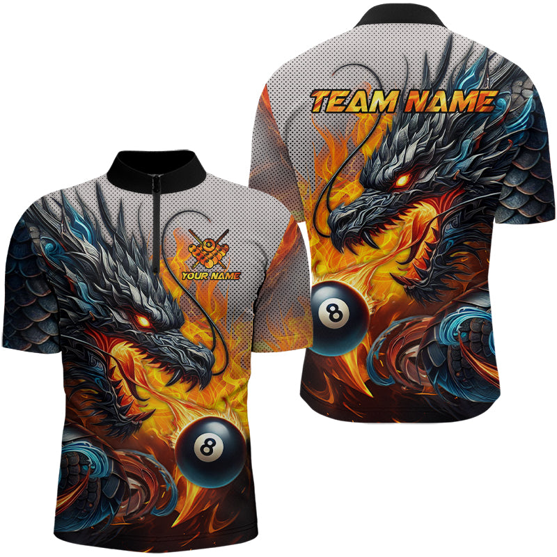 Personalized 8 Ball Pool Fire Flame Dragon Billiard Shirts For Men Team League Billiard Jerseys TDM3154
