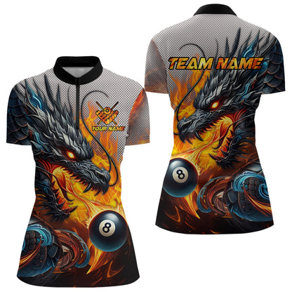 Personalized 8 Ball Pool Fire Flame Dragon Billiard Shirts For Women Team League Billiard Jerseys TDM3154