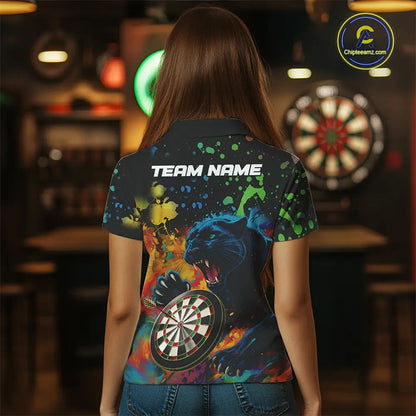 Personalized Colorful Splash Panther Darts Shirt For Women Custom Darts Jersey Team Polo & 1/4 Zip TDM5382