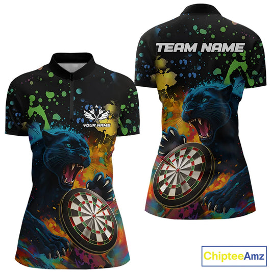 Personalized Colorful Splash Panther Darts Shirt For Women Custom Darts Jersey Team Polo & 1/4 Zip TDM5382