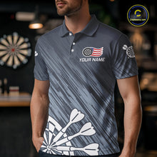 Load image into Gallery viewer, American Flag Grey Grunge Darts Shirt For Men Custom Patriotic Darts Jersey Team Polo &amp; 1/4 Zip TDM5385