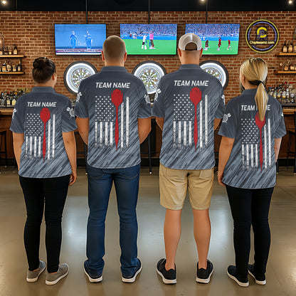 American Flag Grey Grunge Darts Shirt For Men Custom Patriotic Darts Jersey Team Polo & 1/4 Zip TDM5385