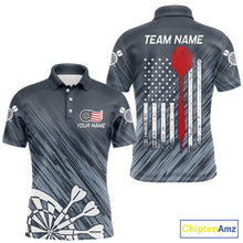 Load image into Gallery viewer, American Flag Grey Grunge Darts Shirt For Men Custom Patriotic Darts Jersey Team Polo &amp; 1/4 Zip TDM5385