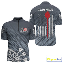 Load image into Gallery viewer, American Flag Grey Grunge Darts Shirt For Men Custom Patriotic Darts Jersey Team Polo &amp; 1/4 Zip TDM5385