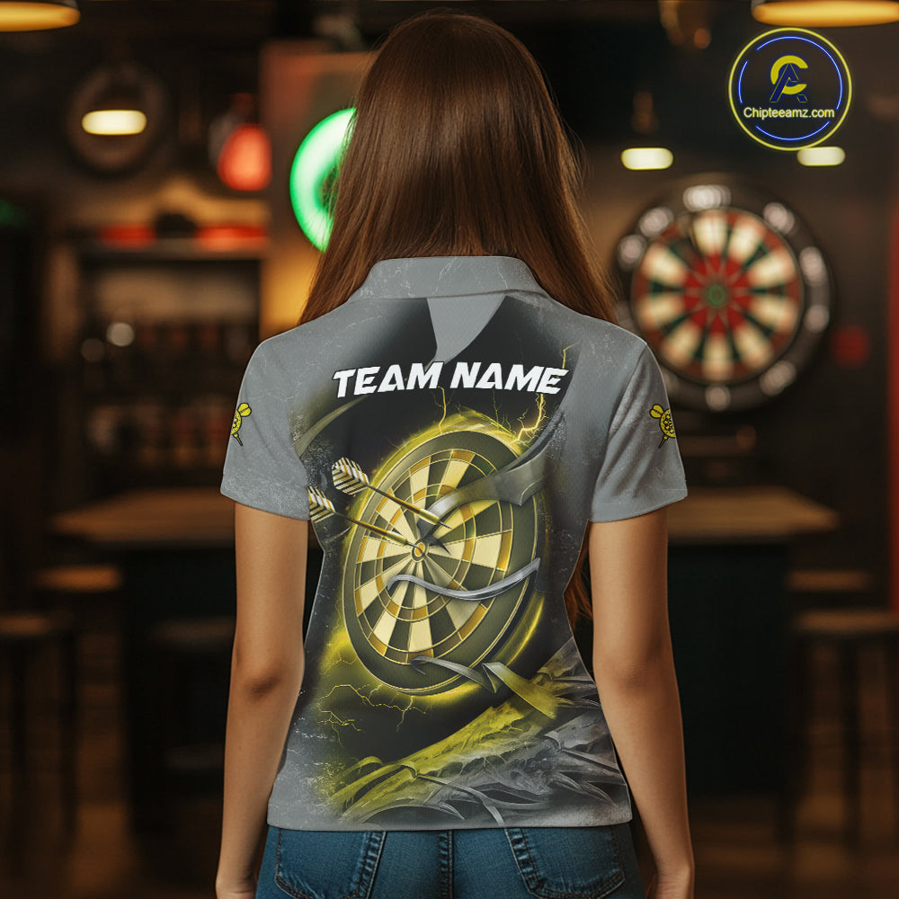 Personalized Phoenix Flame Darts Shirt For Women Custom Darts Team Jersey Polo & 1/4 Zip |Yellow TDM5650