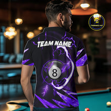 Load image into Gallery viewer, Personalized Purple 8 Ball Pool Billiard Shirts For Men Custom Thunder Lightning Pool Jerseys TDM5878