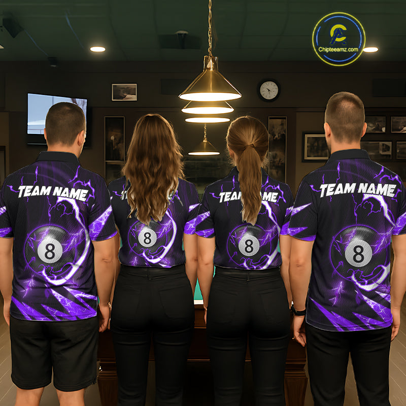 Personalized Purple 8 Ball Pool Billiard Shirts For Men Custom Thunder Lightning Pool Jerseys TDM5878