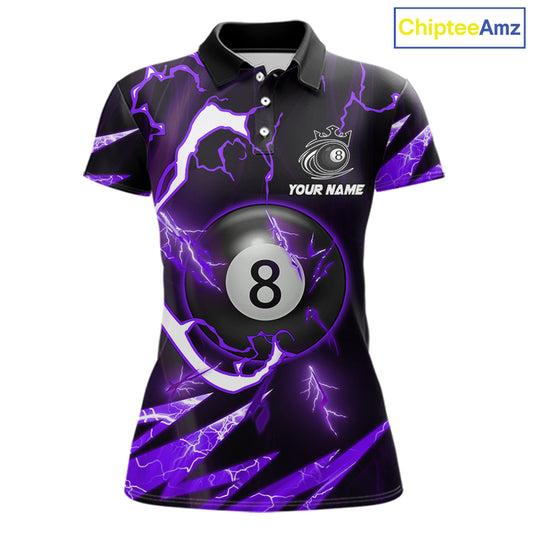 Personalized Purple 8 Ball Pool Billiard Shirts For Women Custom Thunder Lightning Pool Jerseys TDM5878