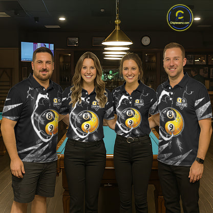 Personalized White Black 8 Ball 9 Ball Yin-Yang Billiard Shirt For Men, Lightning Pool Team Jersey TDM5879