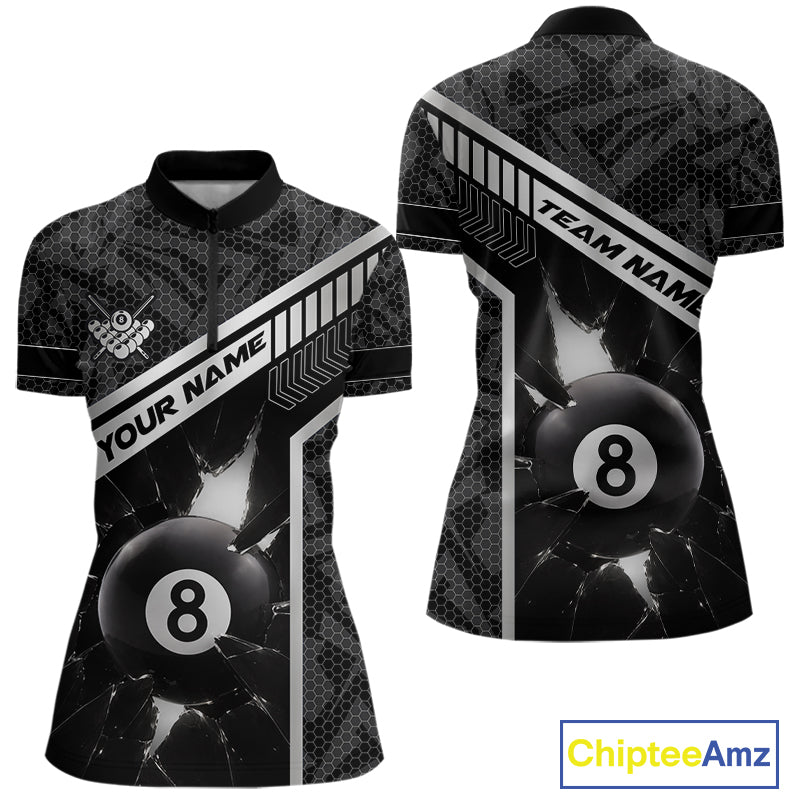Black And White 8 Ball Break Glass Billiard Shirt For Women Custom Pool Team Jersey Polo & 1/4 Zip TDM6252