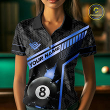 Load image into Gallery viewer, Black And Blue 8 Ball Break Glass Billiard Shirt For Women Custom Pool Team Jersey Polo &amp; 1/4 Zip TDM6254