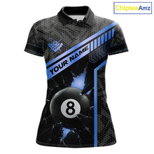 Load image into Gallery viewer, Black And Blue 8 Ball Break Glass Billiard Shirt For Women Custom Pool Team Jersey Polo &amp; 1/4 Zip TDM6254