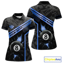 Load image into Gallery viewer, Black And Blue 8 Ball Break Glass Billiard Shirt For Women Custom Pool Team Jersey Polo &amp; 1/4 Zip TDM6254