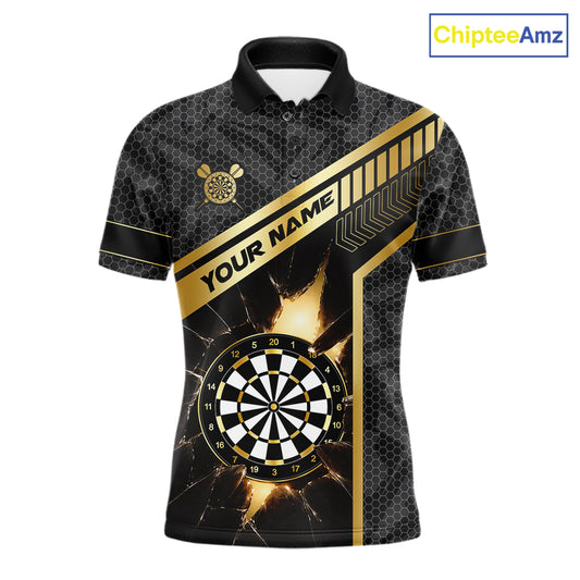 Black And Gold Break Glass Darts Shirt For Men Custom Darts Jersey Team Polo & Quarter Zip Shirt TDM6255