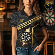 Load image into Gallery viewer, Black And Gold Break Glass Darts Shirt For Women Custom Darts Jersey Team Polo &amp; Quarter Zip Shirt TDM6255