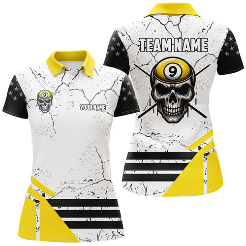 Funny Skull 9 Ball Grunge Crack Custom Billiard Shirts For Women, 9 Ball Team Shirts Pool Jerseys TDM2451