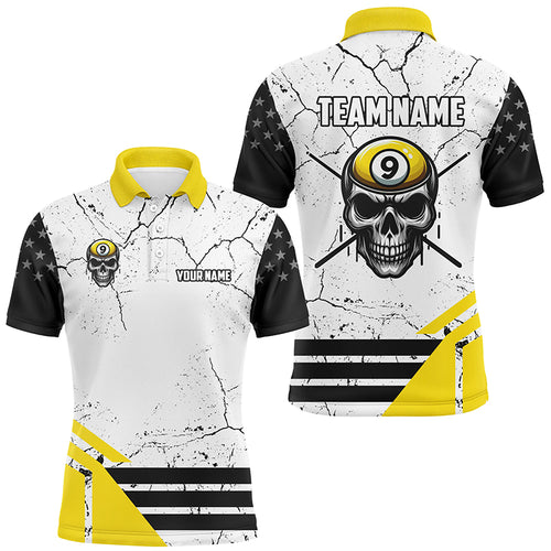 Funny Skull 9 Ball Grunge Crack Custom Billiard Shirts For Men, 9 Ball Team Shirts Pool Jerseys TDM2451