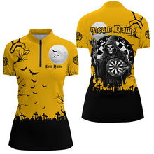 Load image into Gallery viewer, Personalized Halloween Darts Shirts For Women, Funny Death Skeleton Orange Black Darts Jerseys TDM2453