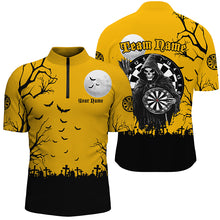 Load image into Gallery viewer, Personalized Halloween Darts Shirts For Men, Funny Death Skeleton Orange Black Darts Jerseys TDM2453