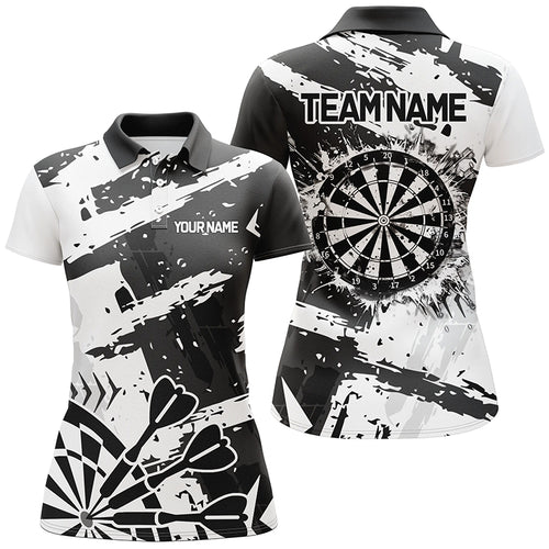 Grunge Black White Darts Polo & Quarter- Zip Custom Darts Shirts For Women Darts Team Jerseys TDM2454