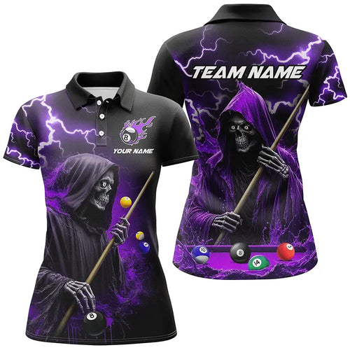 Purple Grim Reaper Billiard Shirts For Women Custom Thunder Lightning Team League Billiard Jerseys TDM2919