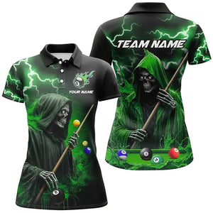 Green Grim Reaper Billiard Shirts For Women Custom Thunder Lightning Team League Billiard Jerseys TDM2920