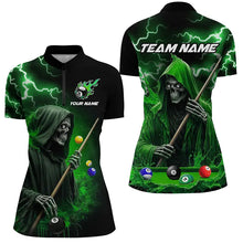 Load image into Gallery viewer, Green Grim Reaper Billiard Shirts For Women Custom Thunder Lightning Team League Billiard Jerseys TDM2920