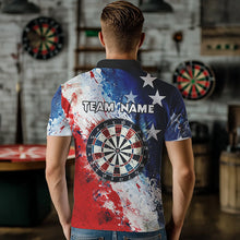 Load image into Gallery viewer, Personalized Watercolor USA Flag Darts Polo &amp; Quarter Zip Custom Dart Shirts For Men Darts Jerseys TDM3375