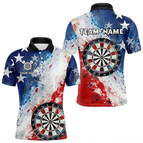 Personalized Watercolor USA Flag Darts Polo & Quarter Zip Custom Dart Shirts For Men Darts Jerseys TDM3375