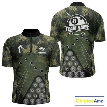 Green Camo 8 Ball Billiard Shirt For Men Custom Pool Team Shirt, Billiard Jersey Polo & 1/4 Zip TDM5655
